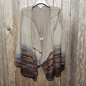 One World M Knit Cardigan Jacket Brown Open Front Top Blouse Shawl Coverup